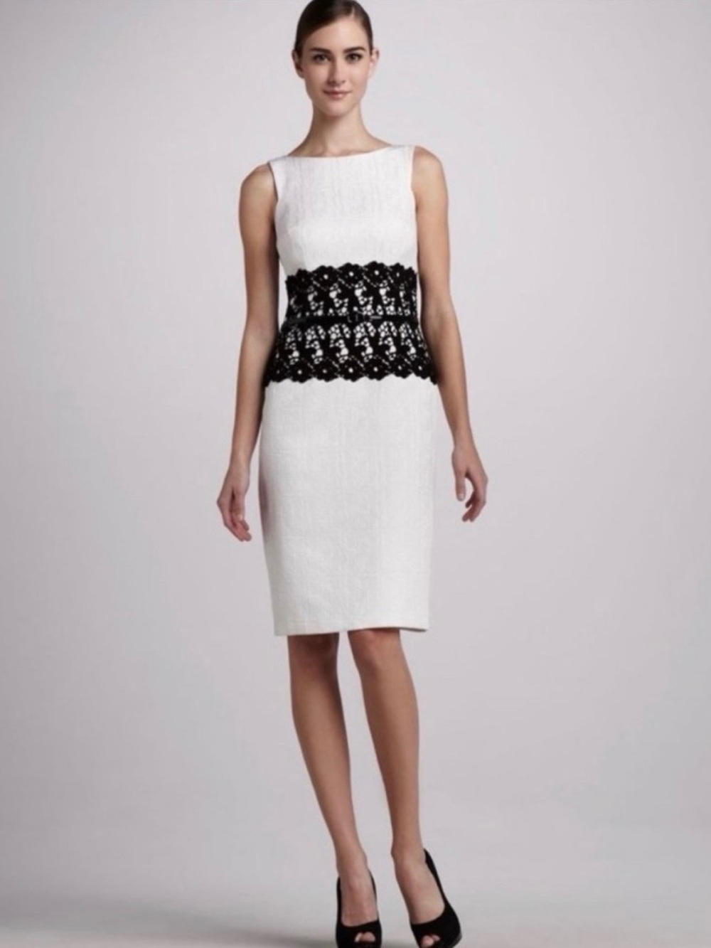 David Meister • NWT White Black Lace Sheath Dress • Size 4